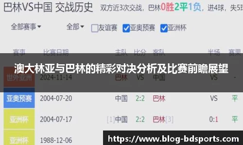 澳大林亚与巴林的精彩对决分析及比赛前瞻展望